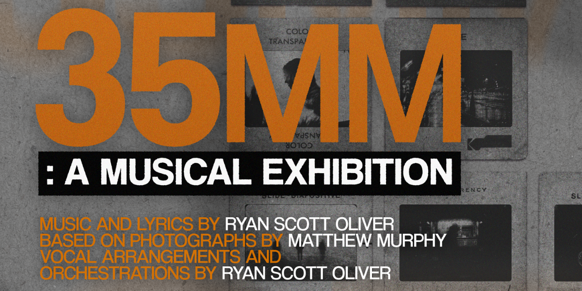 At the top in orange capital letters it reads '35MM' under this it reads 'A Musical Exhibition' in white writing on a black background.