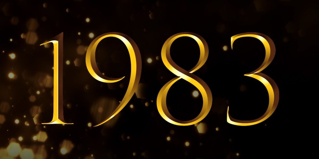 Gold numbers "1983" on a dark background with subtle sparkles, representing the Olivier Winners of that year.