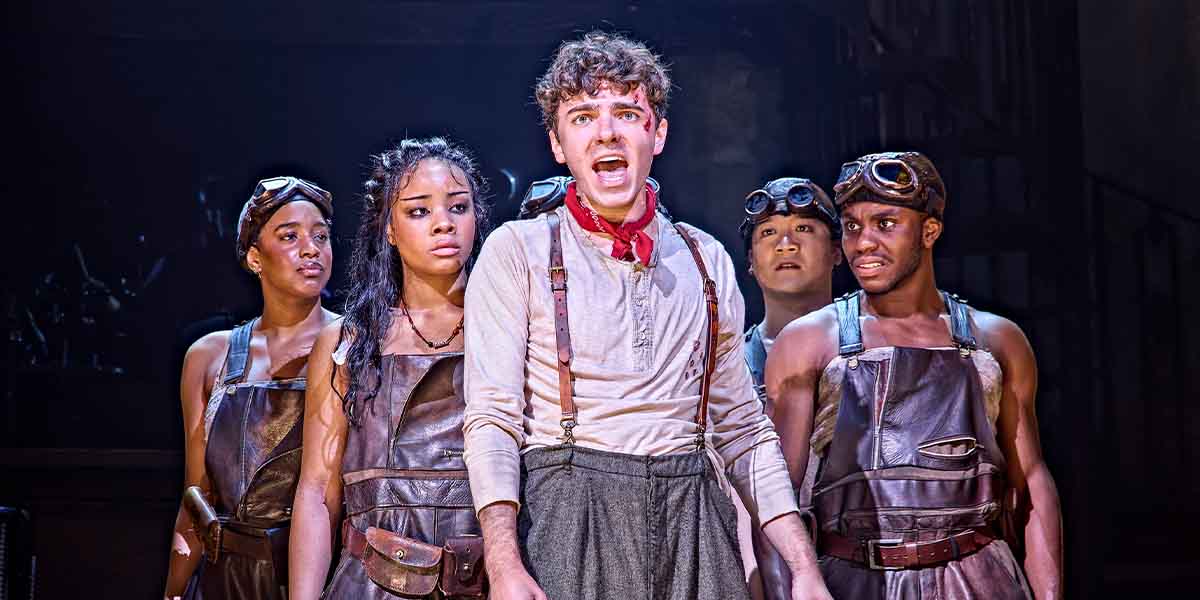 Gabriela Benedetti, Fayth Ifil, Nathan Sykes, Sebastian Lim-Seet, and Femi Akinfolarin perform passionately in Hadestown.