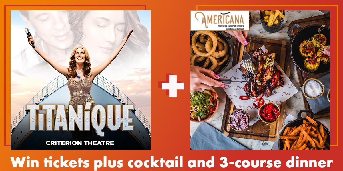 Titanique artwork plus an image of food on an orange background