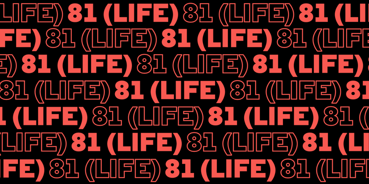 The background is black. The title 81 (Life) is written over and over in red writing.