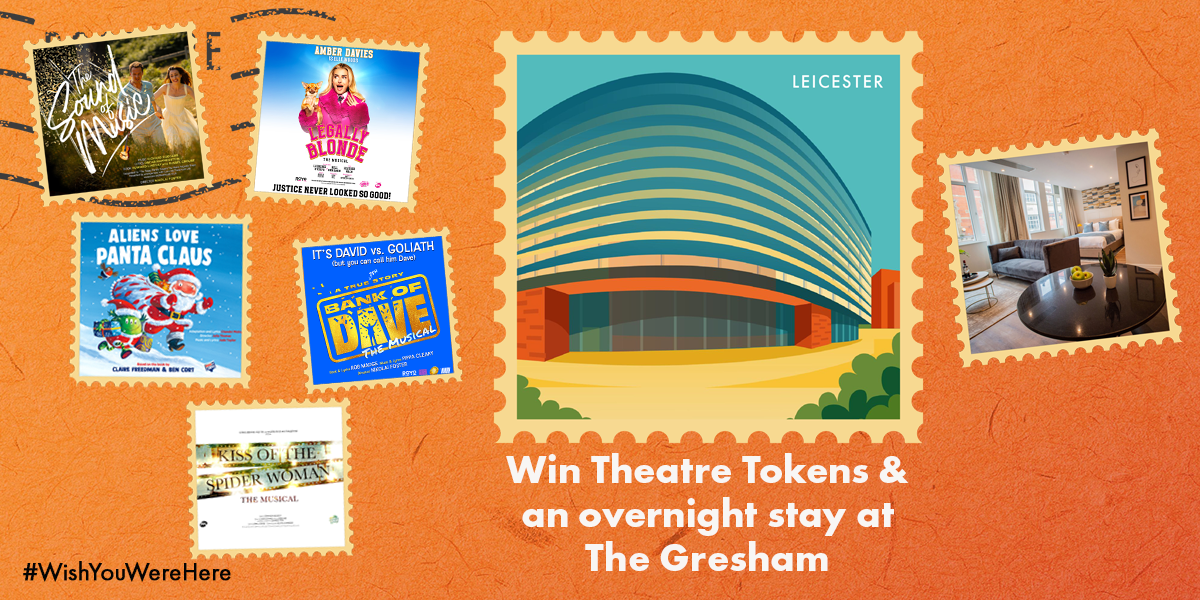 Promotional graphic featuring "Win Theatre Tokens & an overnight stay at The Gresham" in bold text.