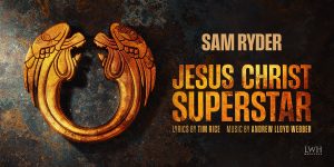 A dramatic scene from Jesus Christ Superstar featuring performers in theatrical costumes, with vibrant lighting effects.