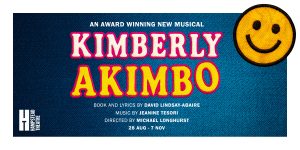 In the centre it reads 'Kimberly Akimbo' in bright lettering against a blue background.
