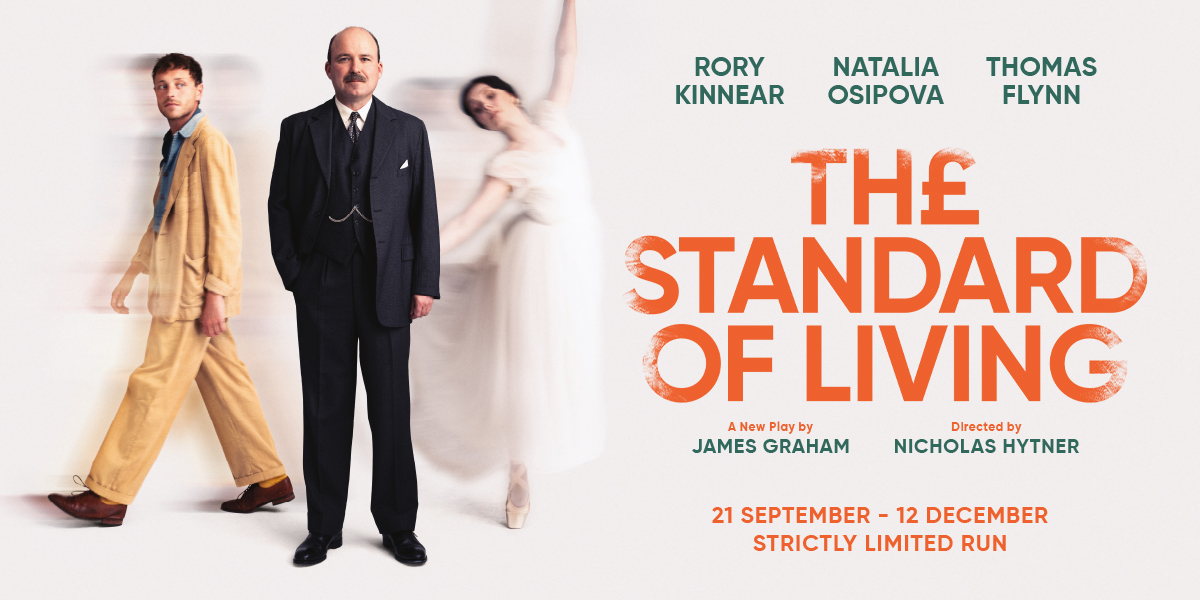 On the left is an image of three people, one wearing a beige suit, another a black suit and the last a white dress. On the right it reads 'The Standard Of Living'