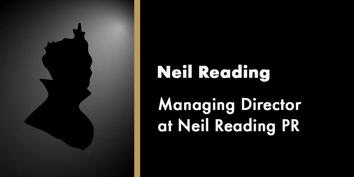Silhouette of a man with short hair, text reads "Neil Reading, Managing Director at Neil Reading PR.