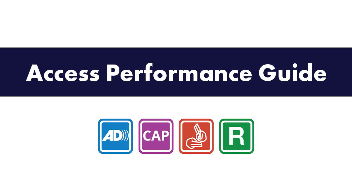 Title "Access Performance Guide" in bold white text on a dark blue background, with four coloured icons below.
